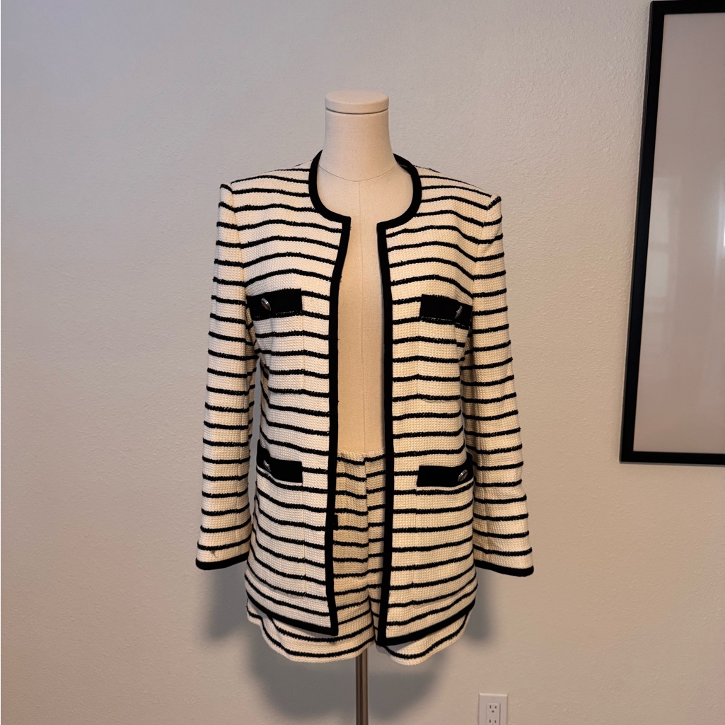 Veronica Beard Black And White Striped Blazer And Short Set